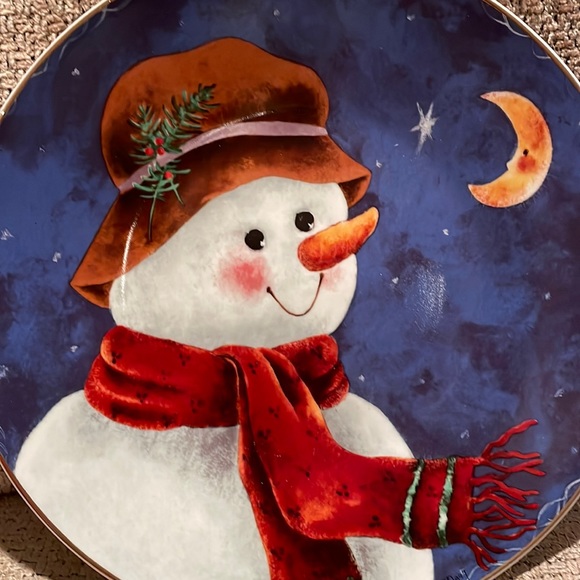 Vintage Elaine Thompson 1997 12" Snowman platter - Picture 2 of 11
